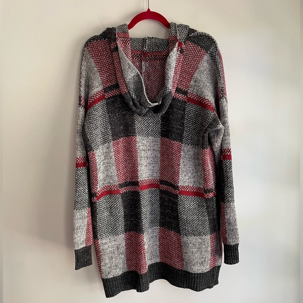 Absolutely Famous Plaid Knit Open Cardigan Hoodie Size 1X - Picture 3 of 4